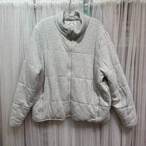 Three Dots Women’s Full Zip Quilted Jacket Gray Heather Size XL Cozy Athleisure